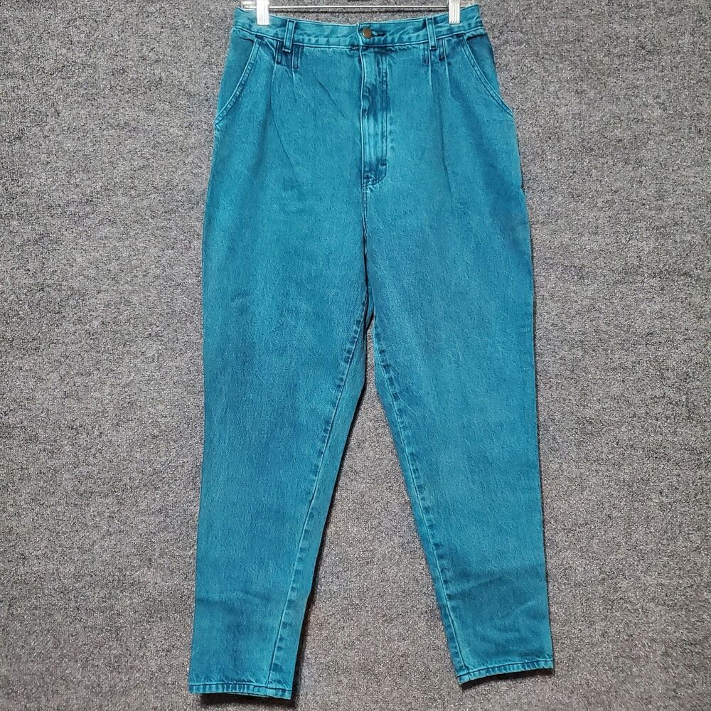 Vintage Oscar de la Renta High Rise Mom Jeans Womens 14 Aqua Blue Denim 80s 90s